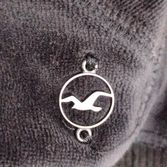 Hollister Velvet Hoodie Size Large Dark Gray Full Zipper Flawed Read Description - Picture 7 of 10
